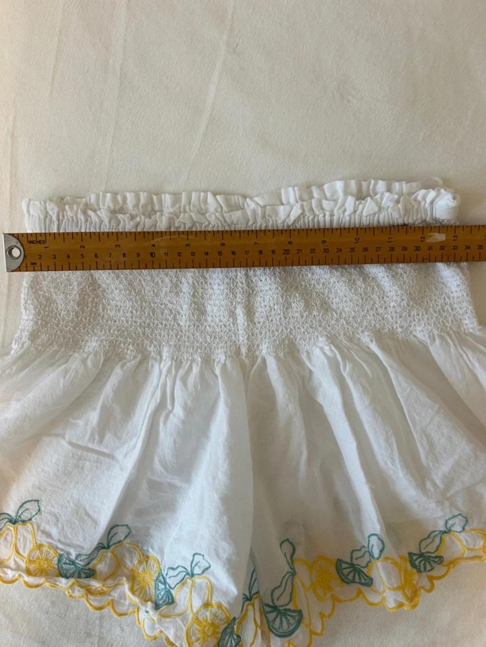 Joie White Smocked Bloomers with Yellow & Green Lemon Floral Embroidery S - Picture 5 of 10